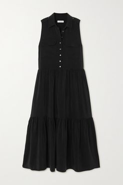 Allix Washed-silk Midi Shirt Dress - Black