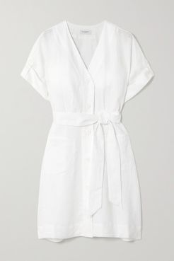 Bernyce Belted Linen Mini Dress - White