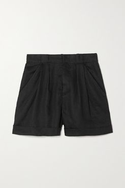 Boyde Pleated Linen Shorts - Black