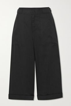 Kalil Cropped Linen Pants - Black