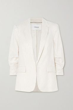 Pinstriped Pleated Linen-blend Blazer - Cream