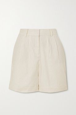 Pinstriped Linen-blend Shorts - White