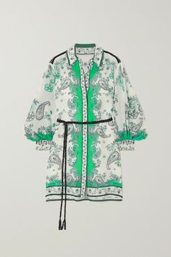 Alice Olivia - Oralia Belted Paisley-print Cotton And Silk-blend Mini Dress - Green