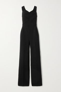 Harran Off-the-shoulder Pleated Wool-crepe Jumpsuit - Black