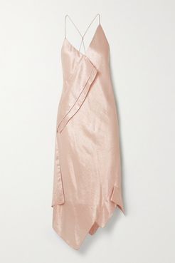 Jimboy Asymmetric Silk-blend Lurex Midi Dress - Blush
