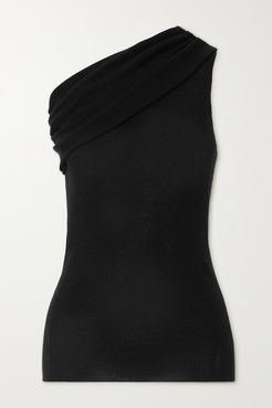 One-shoulder Ribbed Wool Top - Black