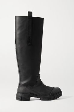 Grosgrain-trimmed Rubber Knee Boots - Black