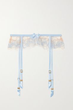 Lindie Bead-embellished Embroidered Tulle Suspender Belt - Blue