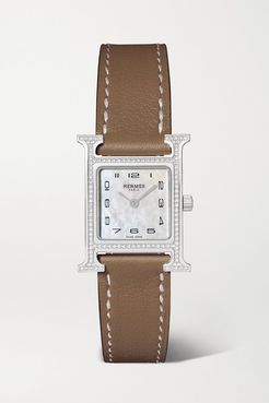 Heure H 21mm Small Stainless Steel, Leather, Diamond And Mother-of-pearl Watch - Taupe