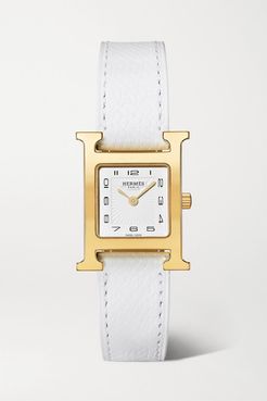 Heure H 21mm Small Gold-plated And Textured-leather Watch - White