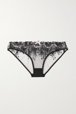 Kaylie Metallic Embroidered Tulle Briefs - Black