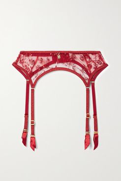 Zadi Metallic Embroidered Tulle Suspender Belt
