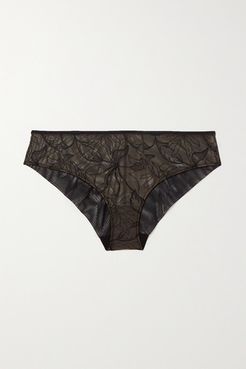 Vivian Satin-trimmed Embroidered Stretch-tulle Briefs - Black