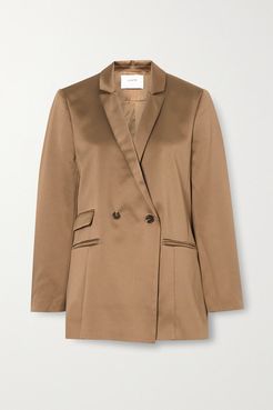 Map Double-breasted Satin Blazer - Camel