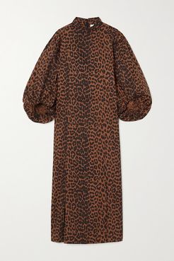 Net Sustain Leopard-print Organic Cotton-poplin Midi Dress - Leopard print
