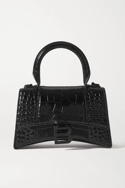 Hourglass Mini Croc-effect Leather Tote - Black