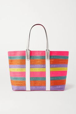 Cabata Large Studded Leather-trimmed Striped Canvas Tote - Pink