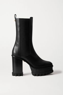 Embellished Leather Platform Chelsea Boots - Black