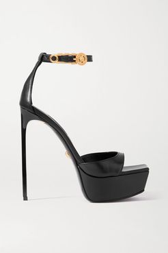 Embellished Leather Platform Sandals - Black