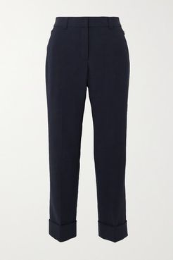 Cropped Wool-blend Straight-leg Pants - Navy