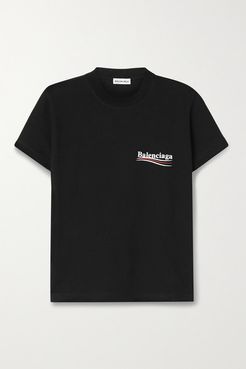 Printed Cotton-jersey T-shirt - Black
