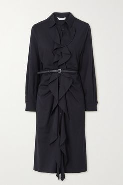 Riom Belted Ruffled Wool-twill Dress - Navy