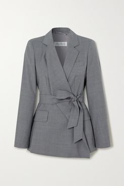 Belluno Belted Asymmetric Wool Blazer - Gray