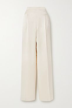 Eremi Pleated Silk-satin Wide-leg Pants - Beige