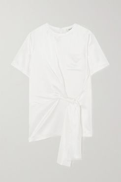 Tie-front Silk-satin T-shirt - White