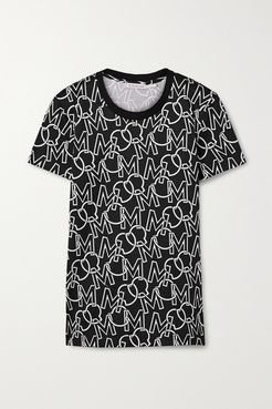 Printed Cotton-jersey T-shirt - Black