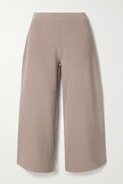 Henriet Cropped Ribbed-knit Wide-leg Pants - Taupe