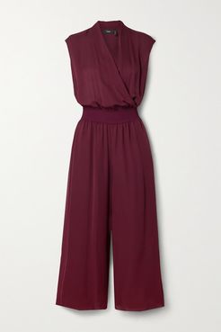 Cropped Wrap-effect Silk Crepe De Chine Jumpsuit - Burgundy