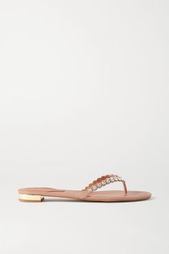 Tequila Crystal-embellished Leather Flip Flops - Neutral