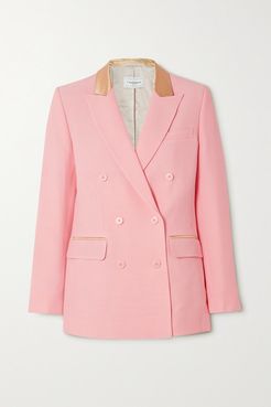 Double-breasted Satin-trimmed Wool And Silk-blend Blazer - Pink