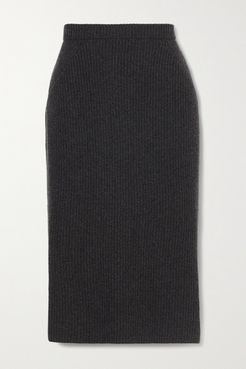 Ribbed Cashmere Midi Skirt - Dark gray