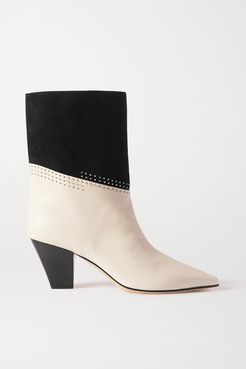 Bear 65 Two-tone Studded Suede And Leather Ankle Boots - White