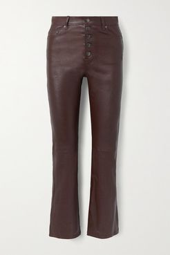 Den Cropped Leather Straight-leg Pants - Plum