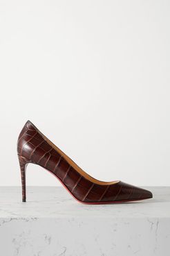 Kate 85 Croc-effect Leather Pumps - Brown