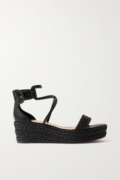 Bodrum 60 Lizard-effect Leather And Woven Cotton Espadrille Platform Sandals - Black