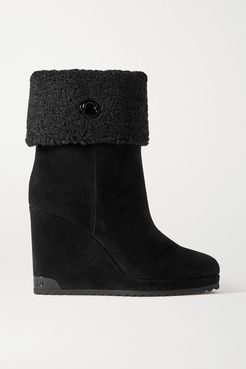 W Short Shearling-lined Suede Wedge Ankle Boots - Black