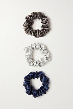 Set Of Three Large Silk Hair Ties - Blue