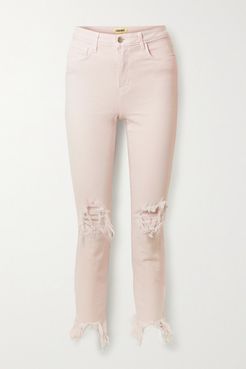 High Line Cropped Distressed High-rise Skinny Jeans - Pastel pink