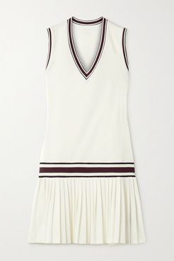 Striped Pleated Stretch-jersey Tennis Dress - White