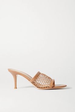 70 Leather-trimmed Fishnet Mules - Beige