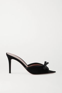 85 Bow-detailed Satin-trimmed Suede Mules - Black