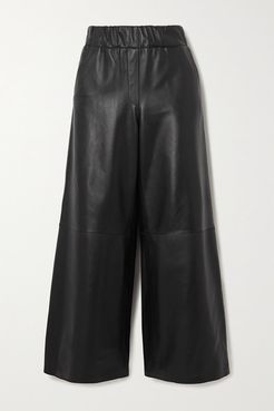 Leather Wide-leg Pants - Black