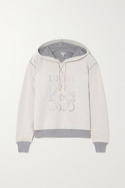 Embroidered Cotton-blend Jersey Hoodie - Gray