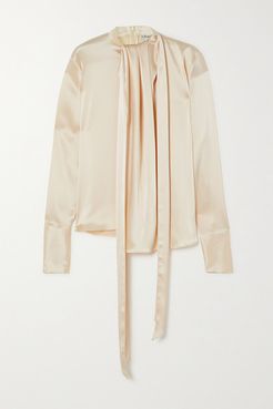 Lavalliere Tie-detailed Hammered-satin Blouse - Ivory