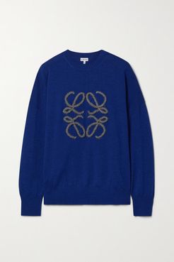 Embroidered Wool-blend Sweater - Royal blue