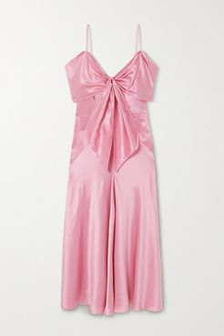 Lily Bow-detailed Cold-shoulder Silk-satin Midi Dress - Pink